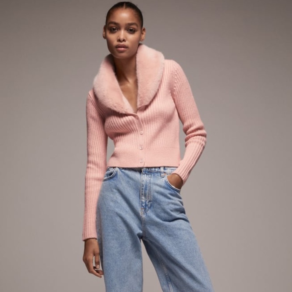 Faux Fur Trim Knit Cardigan
